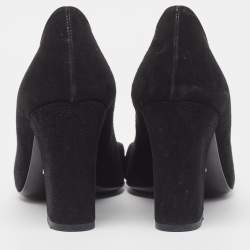 مملوكة مسبقًا Gucci Black Suede Buckle Detail Block Pumps Size 38