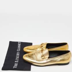 Pre Owned Gucci Gold Leather Jordaan Loafers Size 39