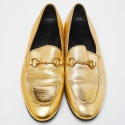 Pre Owned Gucci Gold Leather Jordaan Loafers Size 39