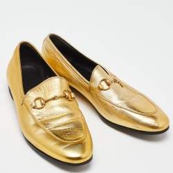 Pre Owned Gucci Gold Leather Jordaan Loafers Size 39