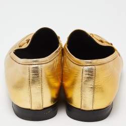 Pre Owned Gucci Gold Leather Jordaan Loafers Size 39
