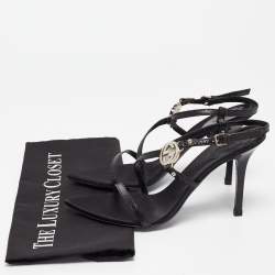 Pre Owned Gucci Black Lizard Embossed Leather Slingback Sandals Size 37