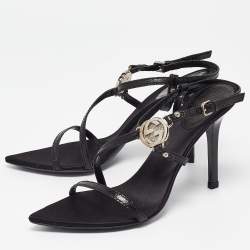 Pre Owned Gucci Black Lizard Embossed Leather Slingback Sandals Size 37