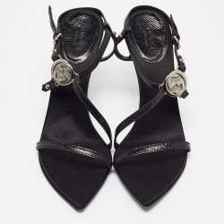 Pre Owned Gucci Black Lizard Embossed Leather Slingback Sandals Size 37