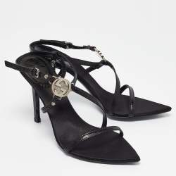 Pre Owned Gucci Black Lizard Embossed Leather Slingback Sandals Size 37
