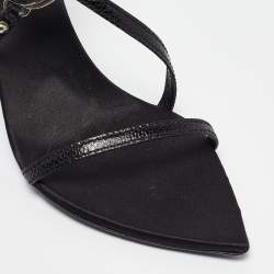 Pre Owned Gucci Black Lizard Embossed Leather Slingback Sandals Size 37