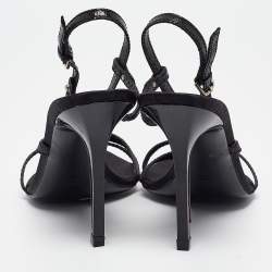 Pre Owned Gucci Black Lizard Embossed Leather Slingback Sandals Size 37