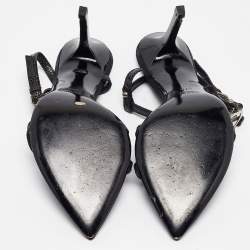 Pre Owned Gucci Black Lizard Embossed Leather Slingback Sandals Size 37