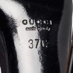 Pre Owned Gucci Black Lizard Embossed Leather Slingback Sandals Size 37