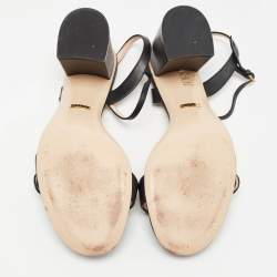 Pre Owned Gucci Black Leather GG Marmont Block Heel Ankle Strap Sandals Size 41