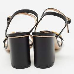 Pre Owned Gucci Black Leather GG Marmont Block Heel Ankle Strap Sandals Size 41