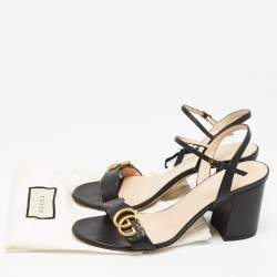 Pre Owned Gucci Black Leather GG Marmont Block Heel Ankle Strap Sandals Size 41
