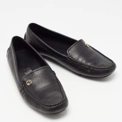 Pre Owned Gucci Black Leather Slip On Loafers Size 39