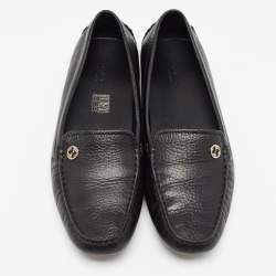 Pre Owned Gucci Black Leather Slip On Loafers Size 39