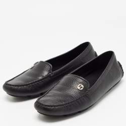 Pre Owned Gucci Black Leather Slip On Loafers Size 39