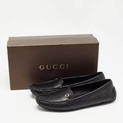 Pre Owned Gucci Black Leather Slip On Loafers Size 39