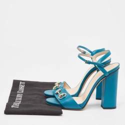 Gucci Teal Leather Horsebit Ankle Strap Sandals Size 37
