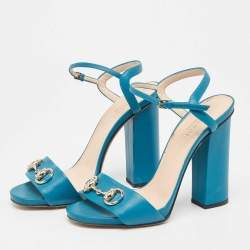 Gucci Teal Leather Horsebit Ankle Strap Sandals Size 37