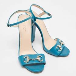 Gucci Teal Leather Horsebit Ankle Strap Sandals Size 37