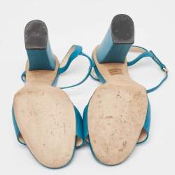 Gucci Teal Leather Horsebit Ankle Strap Sandals Size 37