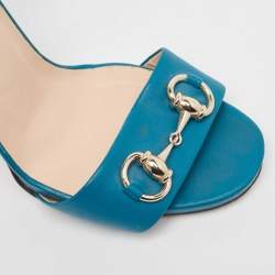 Gucci Teal Leather Horsebit Ankle Strap Sandals Size 37