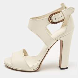 Pre Owned Gucci Off White Leather Ankle Strap Sandals Size 38