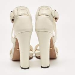Pre Owned Gucci Off White Leather Ankle Strap Sandals Size 38