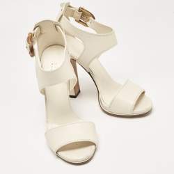 Pre Owned Gucci Off White Leather Ankle Strap Sandals Size 38