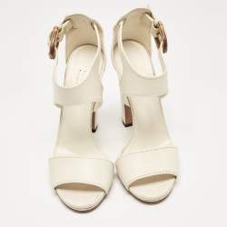 Pre Owned Gucci Off White Leather Ankle Strap Sandals Size 38