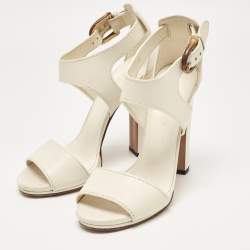 Pre Owned Gucci Off White Leather Ankle Strap Sandals Size 38