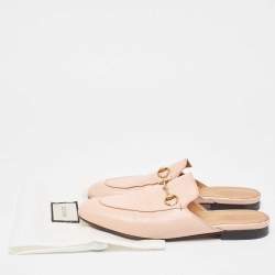 Pre Owned Gucci Pink Leather Princetown Flat Mules Size 39