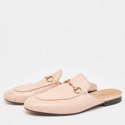 Pre Owned Gucci Pink Leather Princetown Flat Mules Size 39