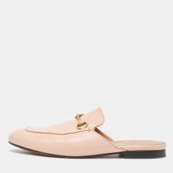Pre Owned Gucci Pink Leather Princetown Flat Mules Size 39