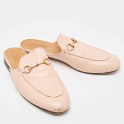 Pre Owned Gucci Pink Leather Princetown Flat Mules Size 39