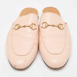 Pre Owned Gucci Pink Leather Princetown Flat Mules Size 39