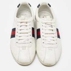 Pre Owned Gucci Off White Guccissima Leather Web Detail Lace Up Sneakers Size 37.5