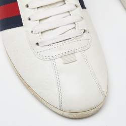 Pre Owned Gucci Off White Guccissima Leather Web Detail Lace Up Sneakers Size 37.5