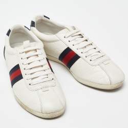 Pre Owned Gucci Off White Guccissima Leather Web Detail Lace Up Sneakers Size 37.5