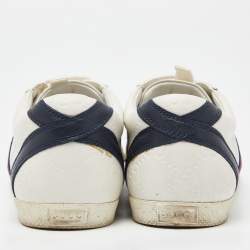 Pre Owned Gucci Off White Guccissima Leather Web Detail Lace Up Sneakers Size 37.5