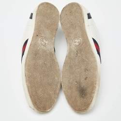 Pre Owned Gucci Off White Guccissima Leather Web Detail Lace Up Sneakers Size 37.5