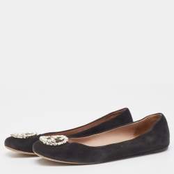 Gucci Black Suede Interlocking G Logo Ballet Flats Size 38.5