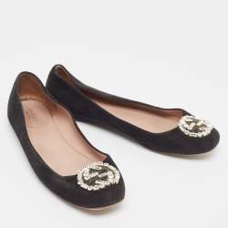 Gucci Black Suede Interlocking G Logo Ballet Flats Size 38.5