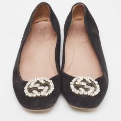 Gucci Black Suede Interlocking G Logo Ballet Flats Size 38.5