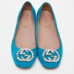 Gucci Blue Suede Interlocking G Crystals Ballet Flats Size 36