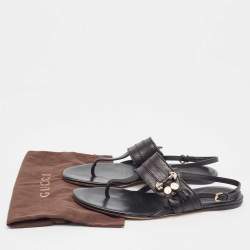 مملوكة مسبقًا Gucci Black Leather Thong Flat Slingback Sandals Size 37