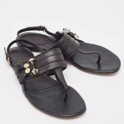 مملوكة مسبقًا Gucci Black Leather Thong Flat Slingback Sandals Size 37