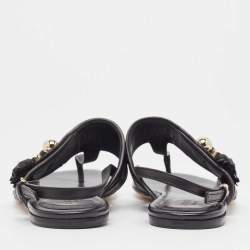 مملوكة مسبقًا Gucci Black Leather Thong Flat Slingback Sandals Size 37