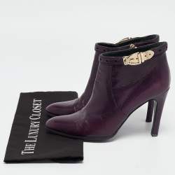 Pre Owned Gucci Purple Leather Buckle Detail Ankle Booties Size 37.5