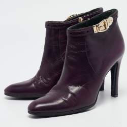 Pre Owned Gucci Purple Leather Buckle Detail Ankle Booties Size 37.5