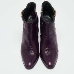 Pre Owned Gucci Purple Leather Buckle Detail Ankle Booties Size 37.5